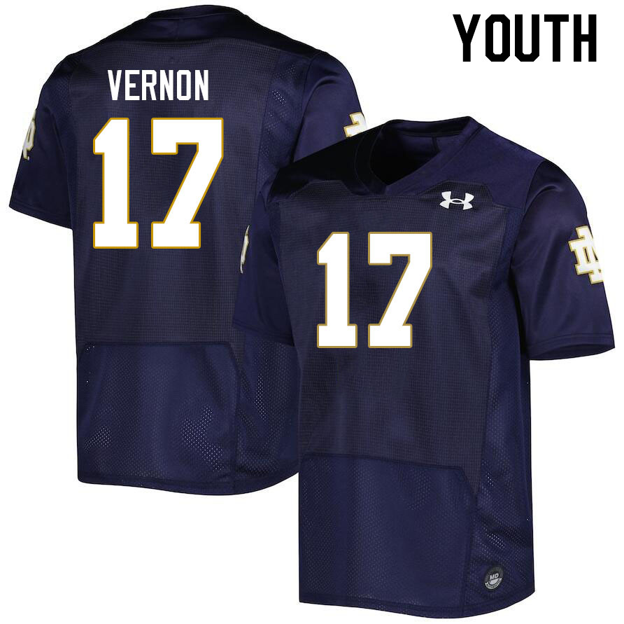 Youth #17 Brenan Vernon Notre Dame Fighting Irish College Football Jerseys Stitched Sale-Navy - Click Image to Close